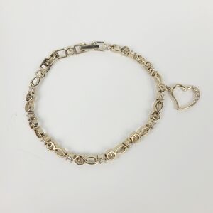 Vtg Avon Tennis Bracelet~Gold Tone~Heart Charm~Rhinestones~8"